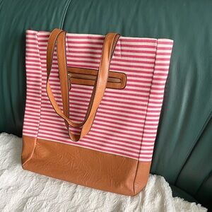 Canvas and Faux Leather Lined Summer Tote Bag Beach Tote